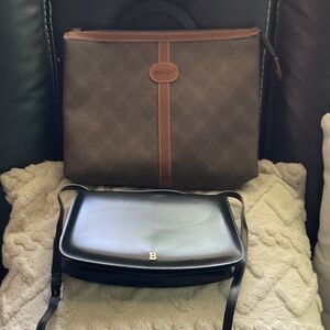 Bally Brown and Black Leather Messenger Bag Set
